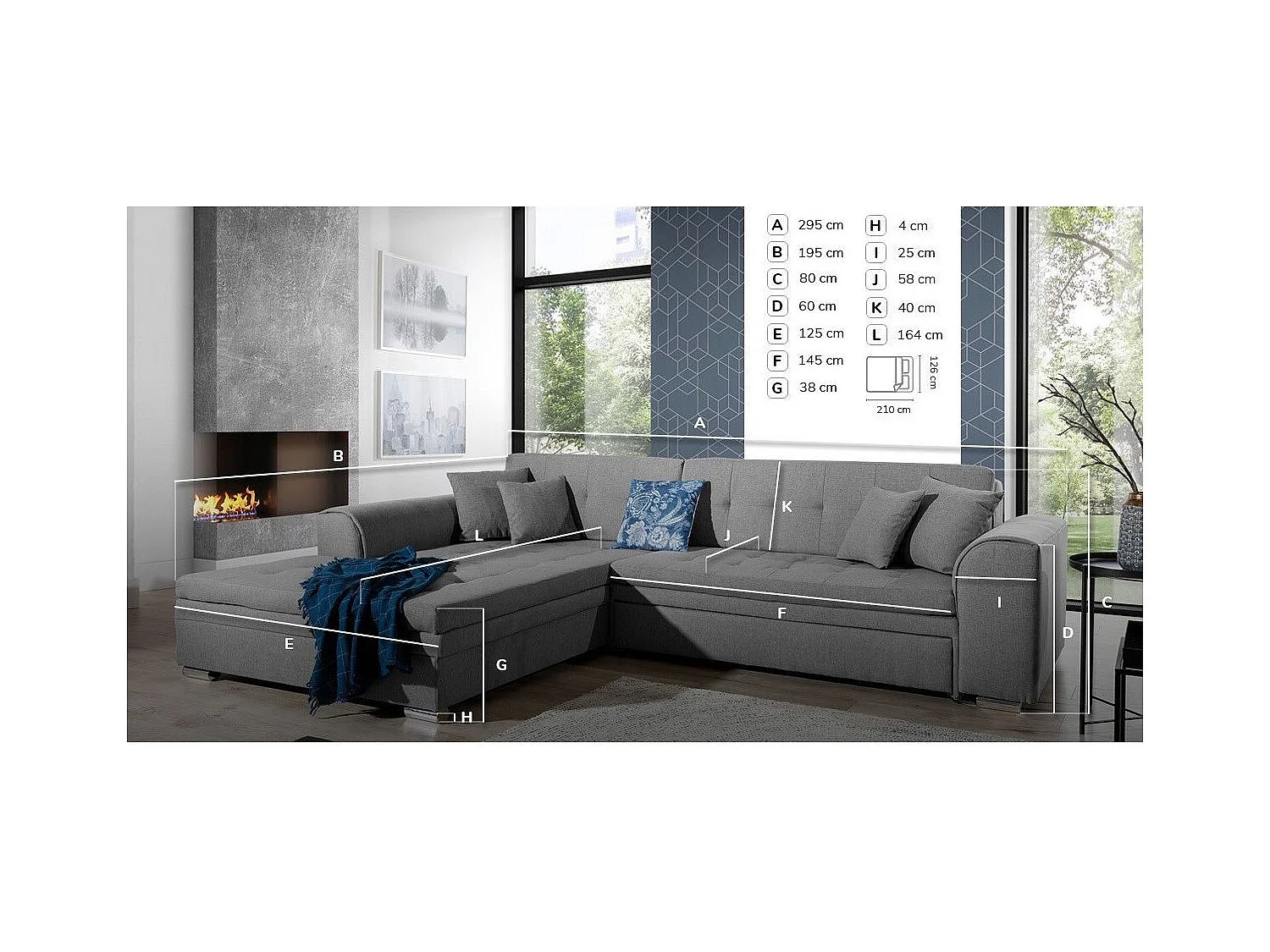 Canapé d'angle droit convertible 4 places tissu marron et beige Looka 295cm