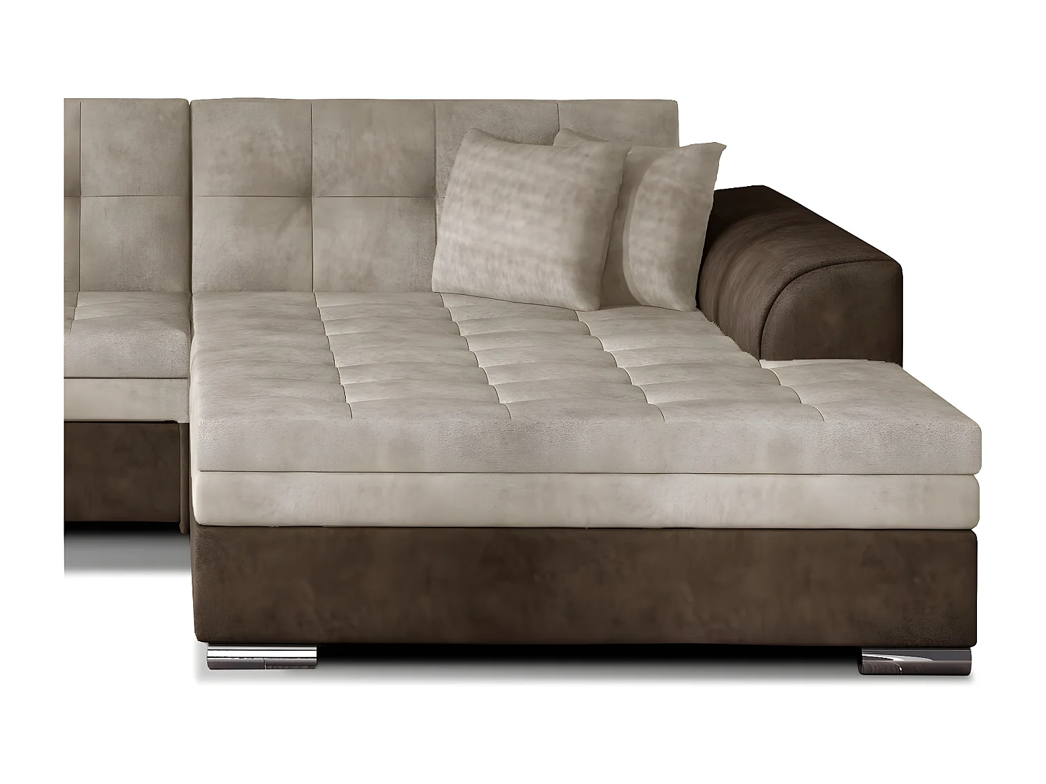 Canapé d'angle droit convertible 4 places tissu marron et beige Looka 295cm