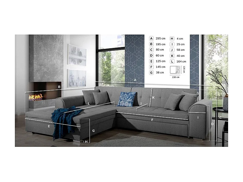 Canapé d'angle droit convertible 4 places tissu marron et beige Looka 295cm