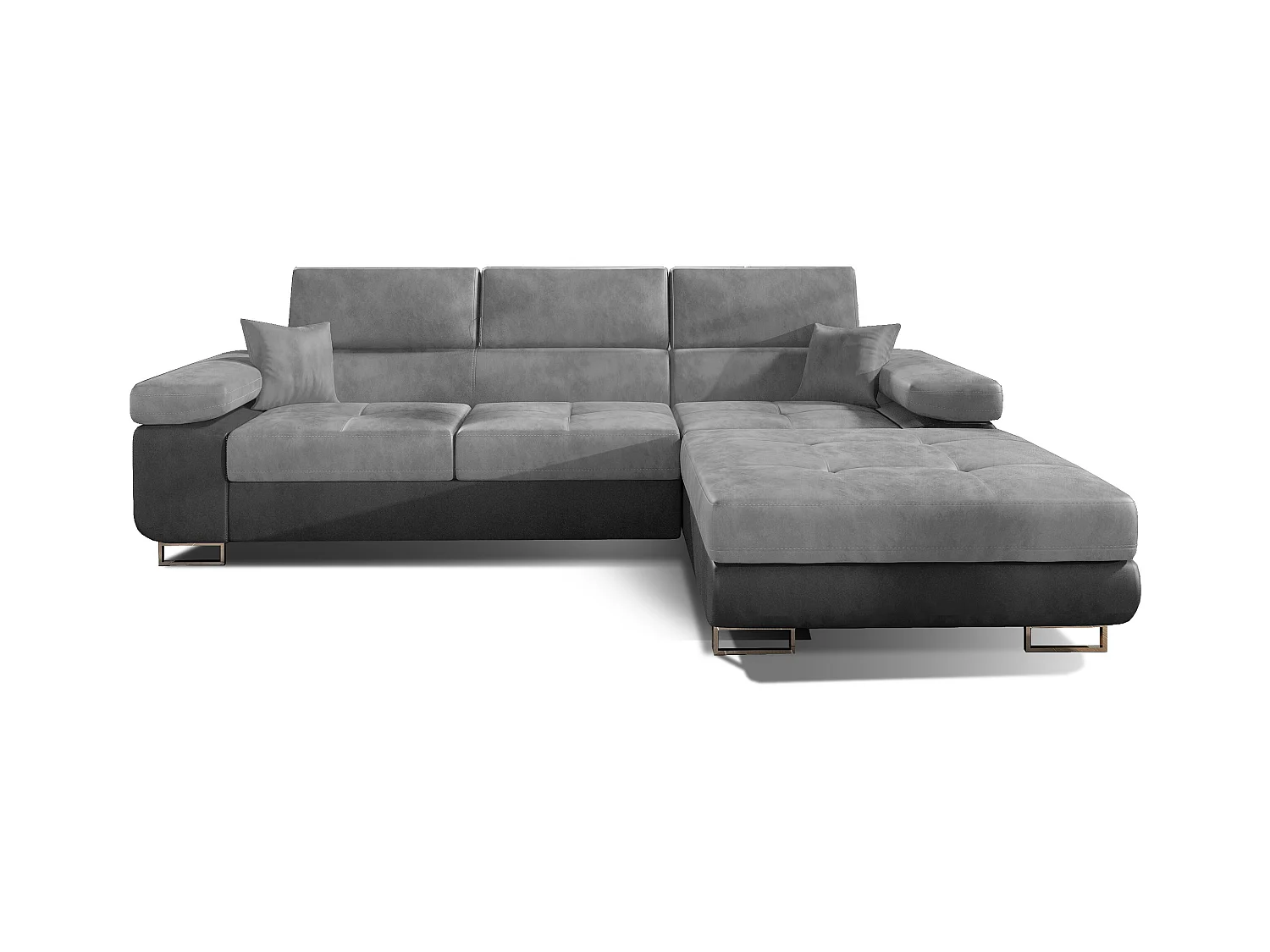 Canapé convertible d'angle droit velours gris clair et gris anthracite avec rangement Wile 280cm