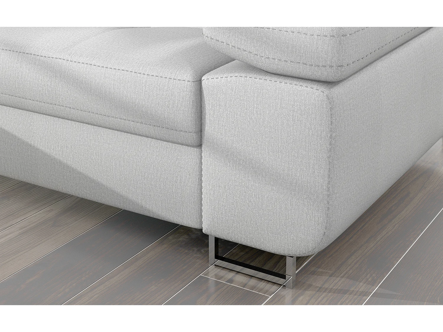 Canapé d'angle convertible velours appuis-tête réglables KALIZO - Coffre et pieds acier chromé-Gris foncé/Gris-angle droit