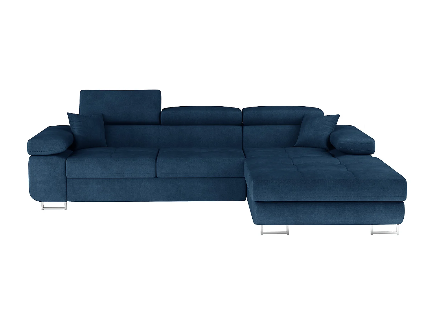 Canapé d'angle convertible velours appuis-tête réglables KALIZO - Coffre et pieds acier chromé-Gris foncé/Gris-angle droit