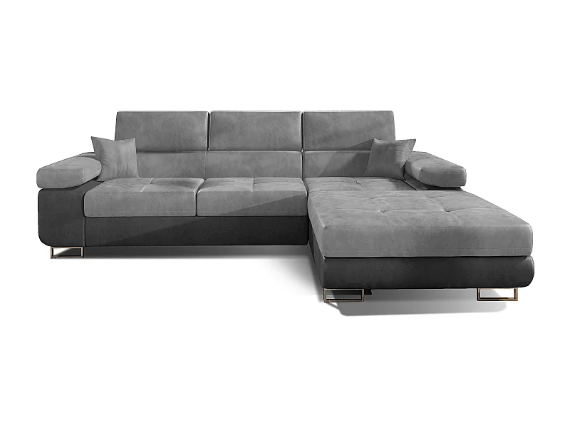 Canapé convertible d'angle droit velours gris clair et gris anthracite avec rangement Wile 280cm