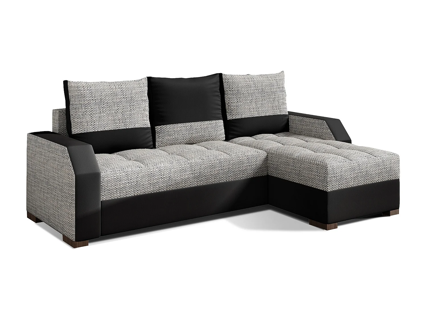 Canapé convertible angle réversible design tissu gris clair chiné et simili cuir noir Zarky 250cm