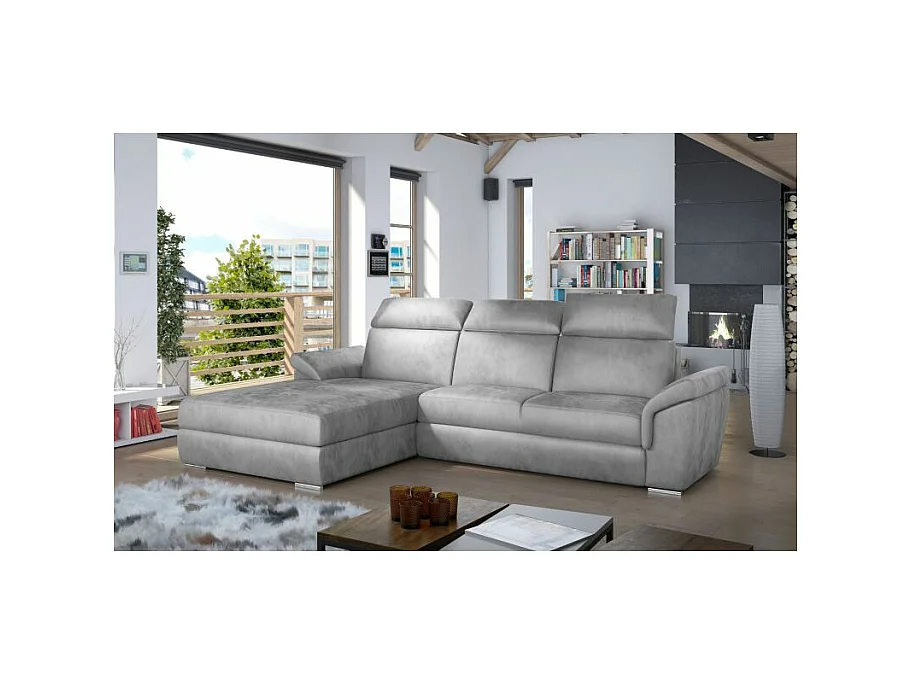 Canapé d'Angle Gauche Convertible "Iscov" 272cm Gris
