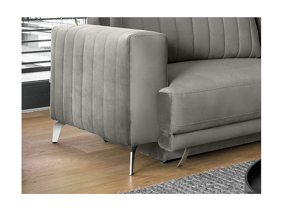 Canapé convertible design 3-4 places velours marron meuse et pieds acier chromé Eliza 250cm