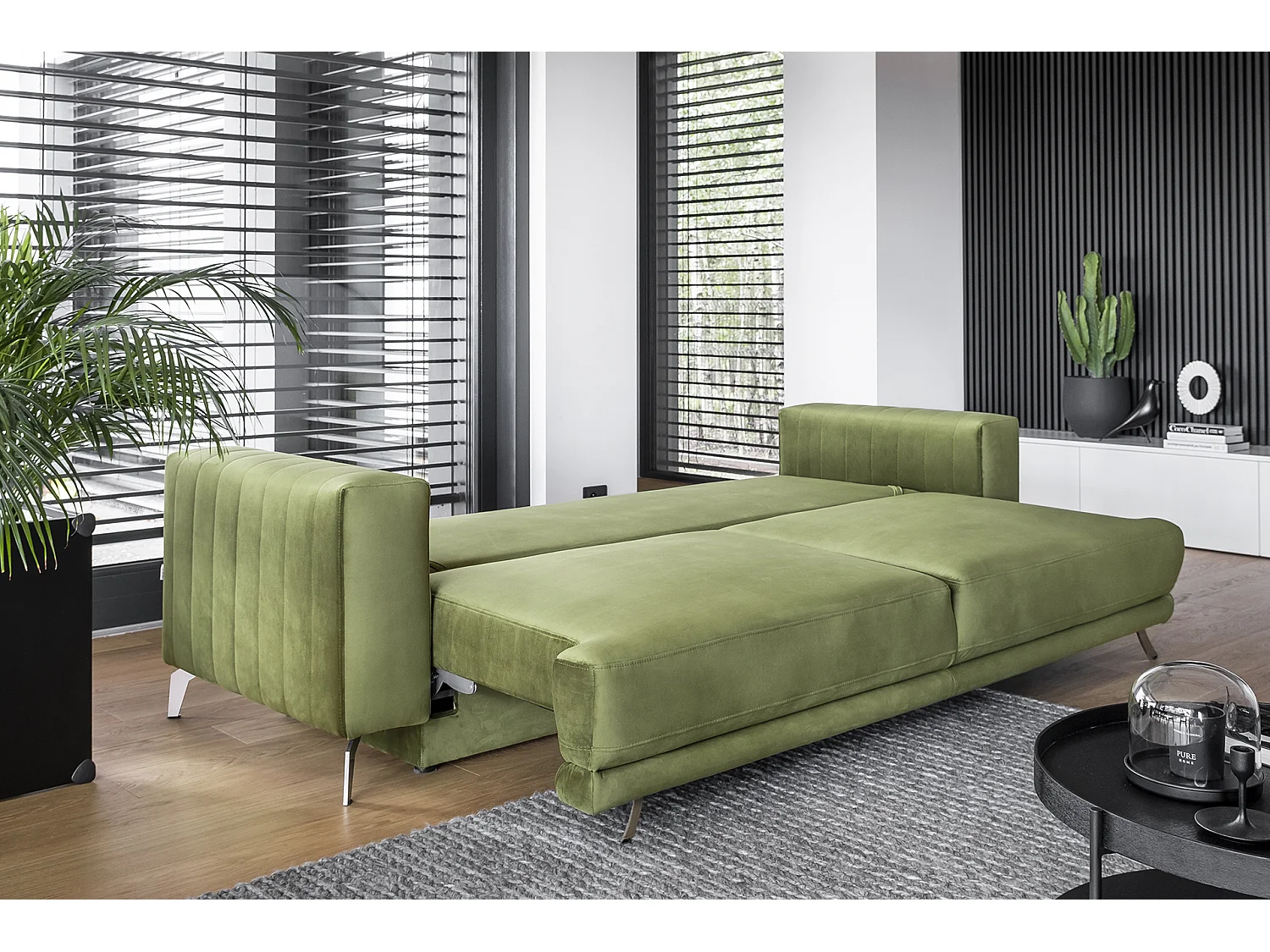 Canapé convertible 4 places en velours marron ELIZA