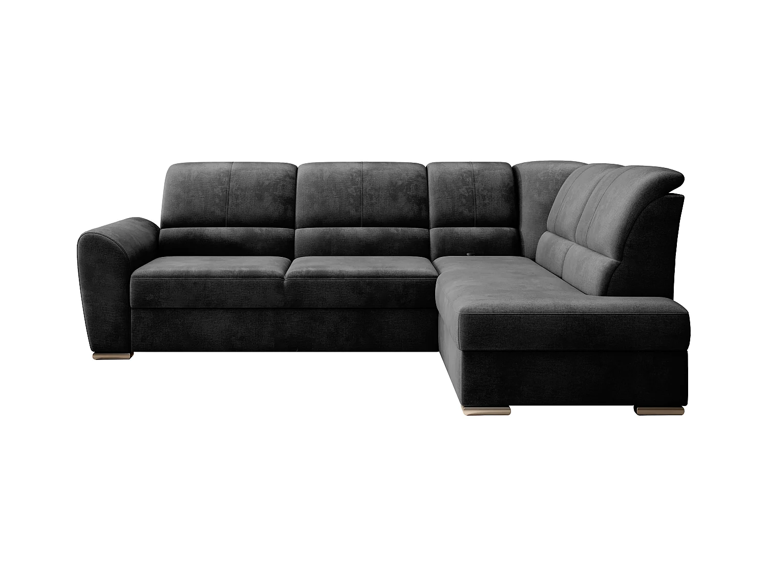Canapé angle droit convertible velours noir et pieds acier chromé Zabor 270cm
