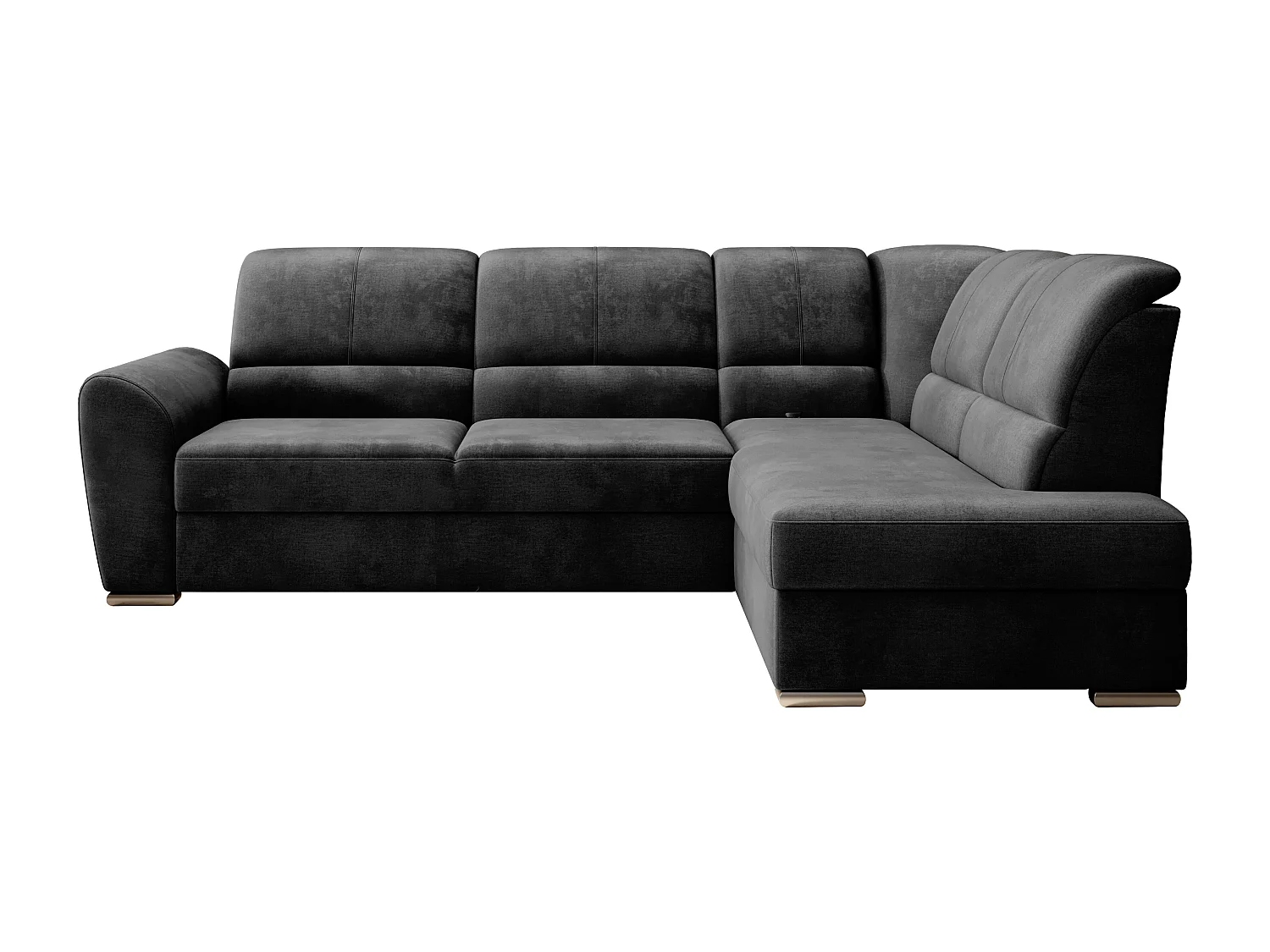 Canapé angle droit convertible velours noir et pieds acier chromé Zabor 270cm