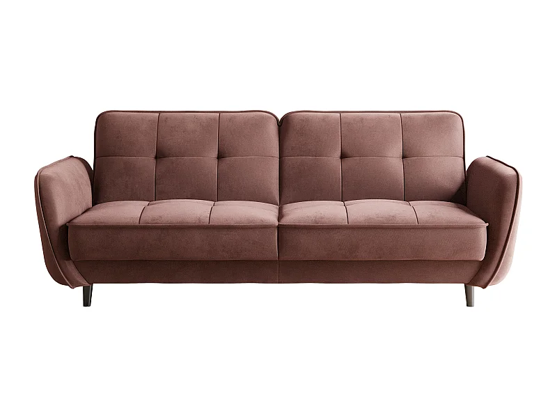 Canapé convertible 3 places tissu rouille capitonné et pieds bois noir Bizza 220cm