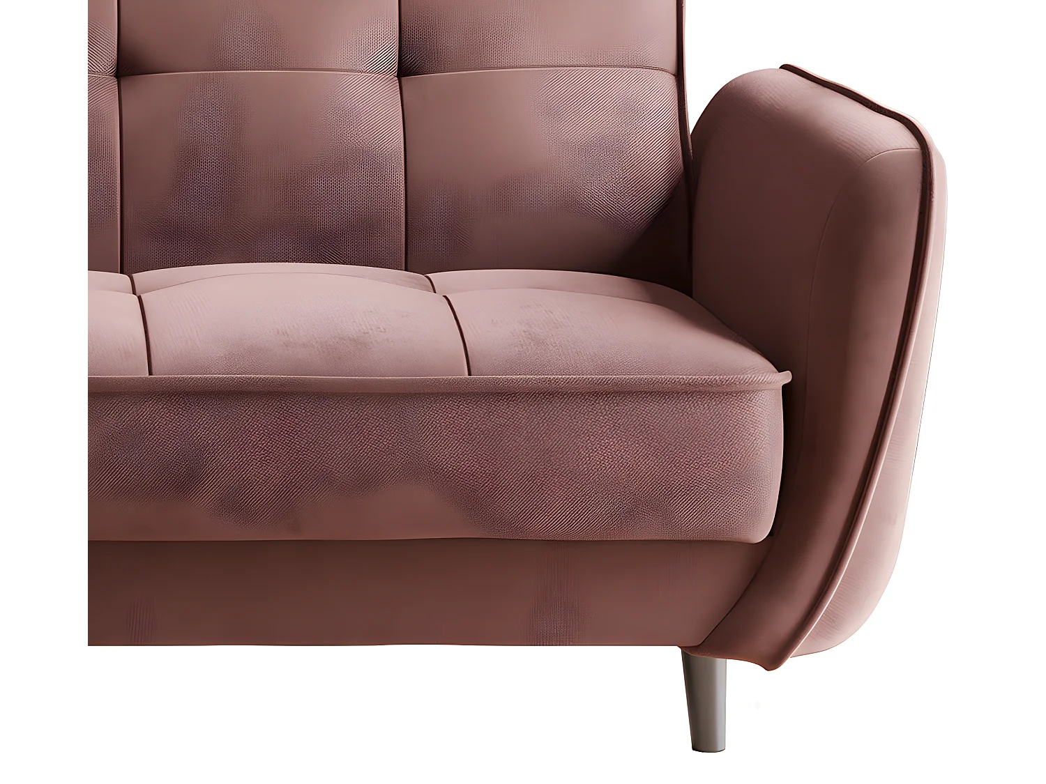 Canapé convertible 3 places tissu rouille capitonné et pieds bois noir Bizza 220cm