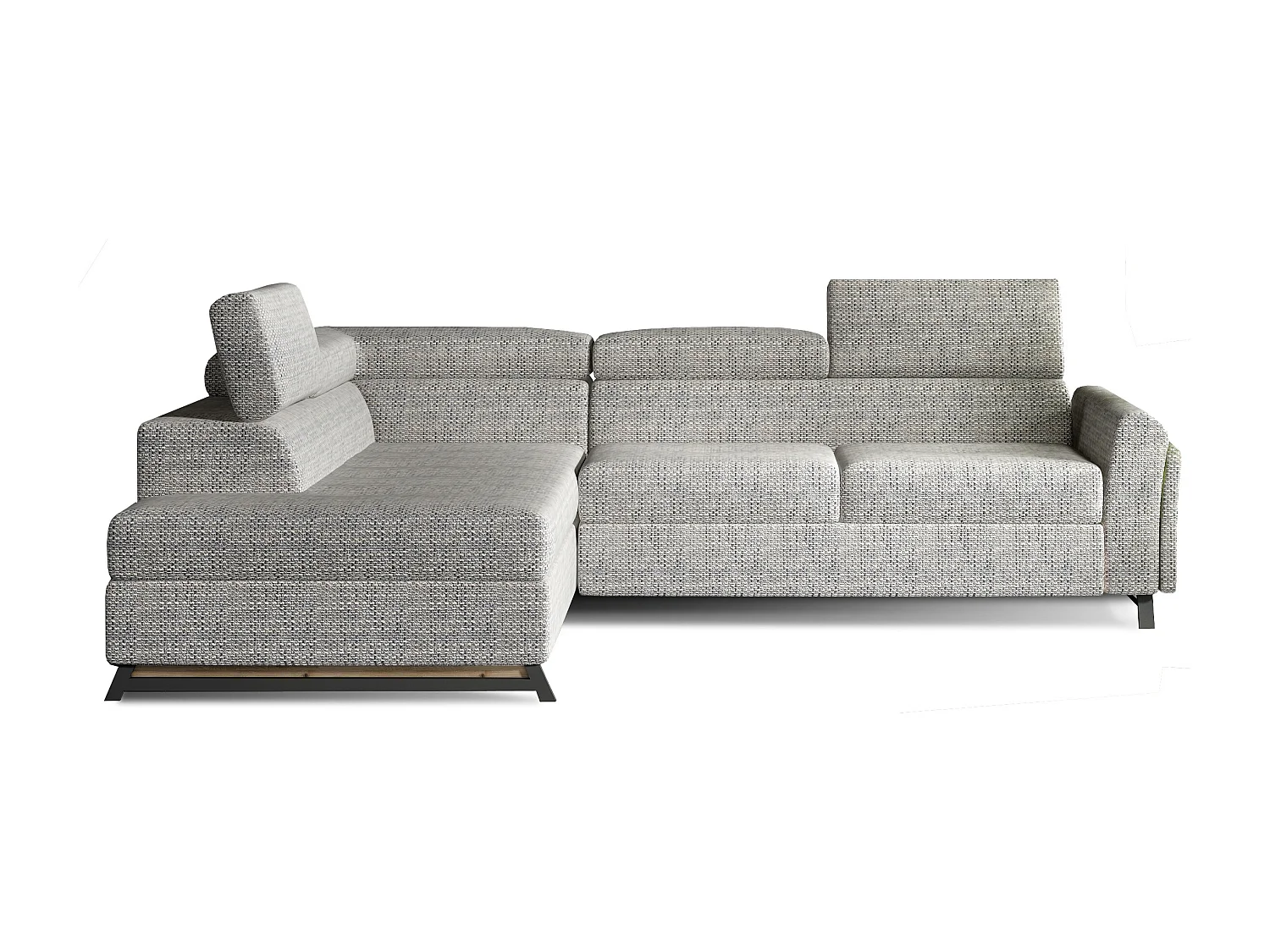 Canapé angle gauche convertible tissu gris clair chiné avec têtières réglables Nikos 265cm