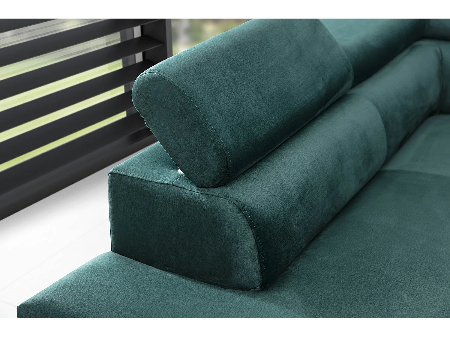 Canapé angle gauche convertible tissu gris clair chiné avec têtières réglables Nikos 265cm