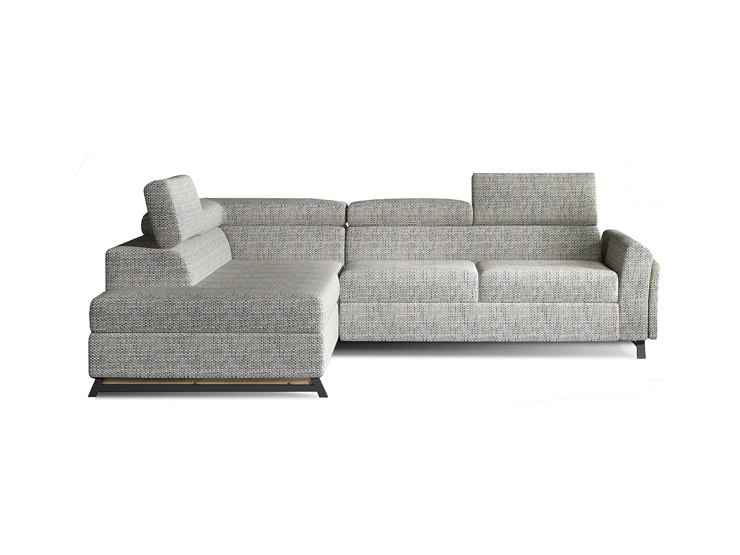 Canapé angle gauche convertible tissu gris clair chiné avec têtières réglables Nikos 265cm