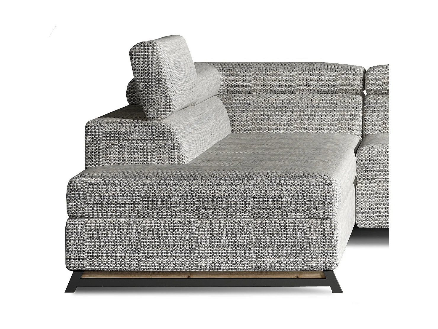 Canapé angle gauche convertible tissu gris clair chiné avec têtières réglables Nikos 265cm