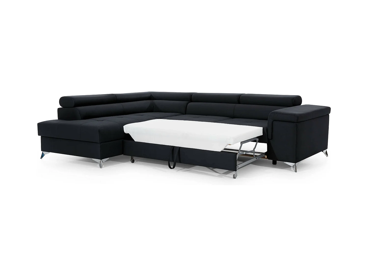 Canapé d'angle gauche convertible tissu noir Marido 275cm