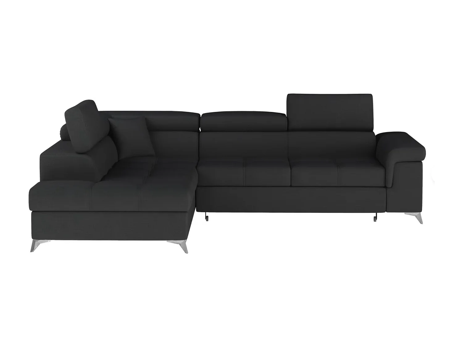 Canapé d'angle convertible tissu MARIDO - Coffre et appuis-tête réglables-Noir-angle gauche