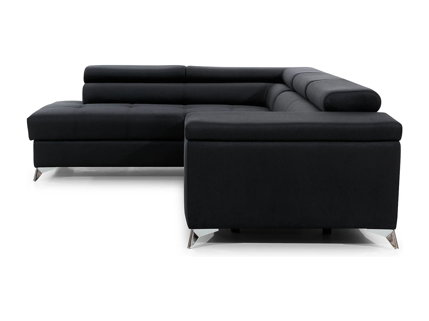 Canapé d'angle convertible tissu MARIDO - Coffre et appuis-tête réglables-Noir-angle gauche