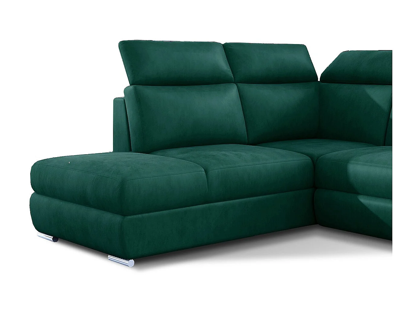 Canapé angle gauche convertible velours vert foncé avec appuis-tête réglables Kepita 260cm