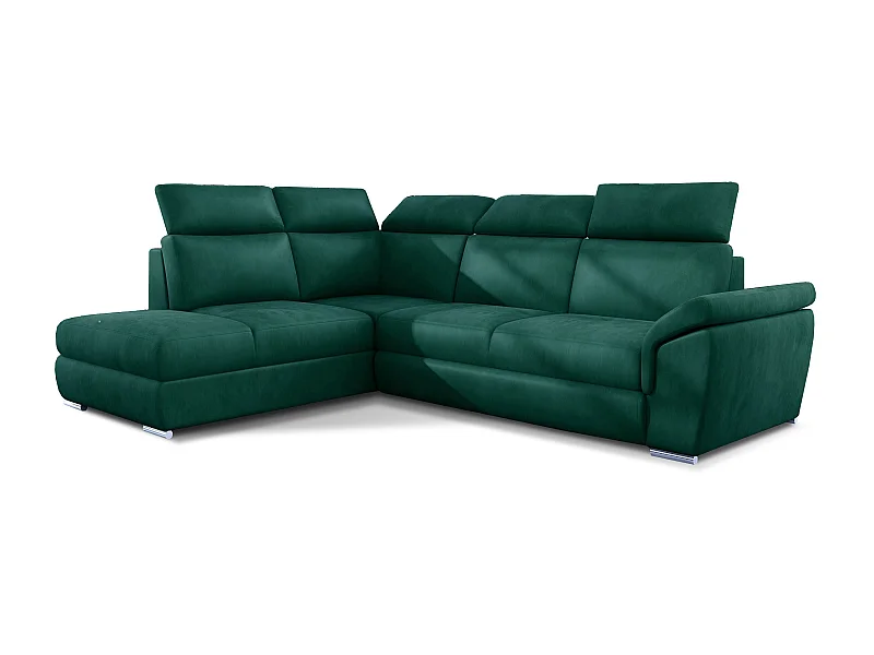 Canapé angle gauche convertible velours vert foncé avec appuis-tête réglables Kepita 260cm