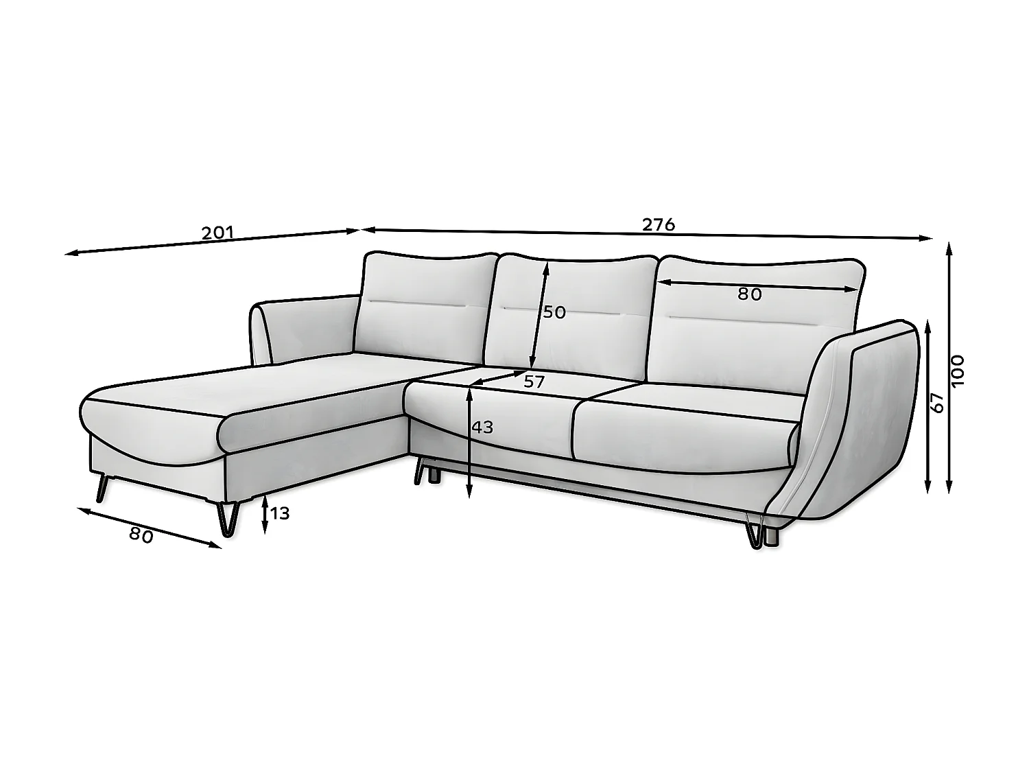 Canapé d'angle gauche convertible tissu crème Zurik 276cm