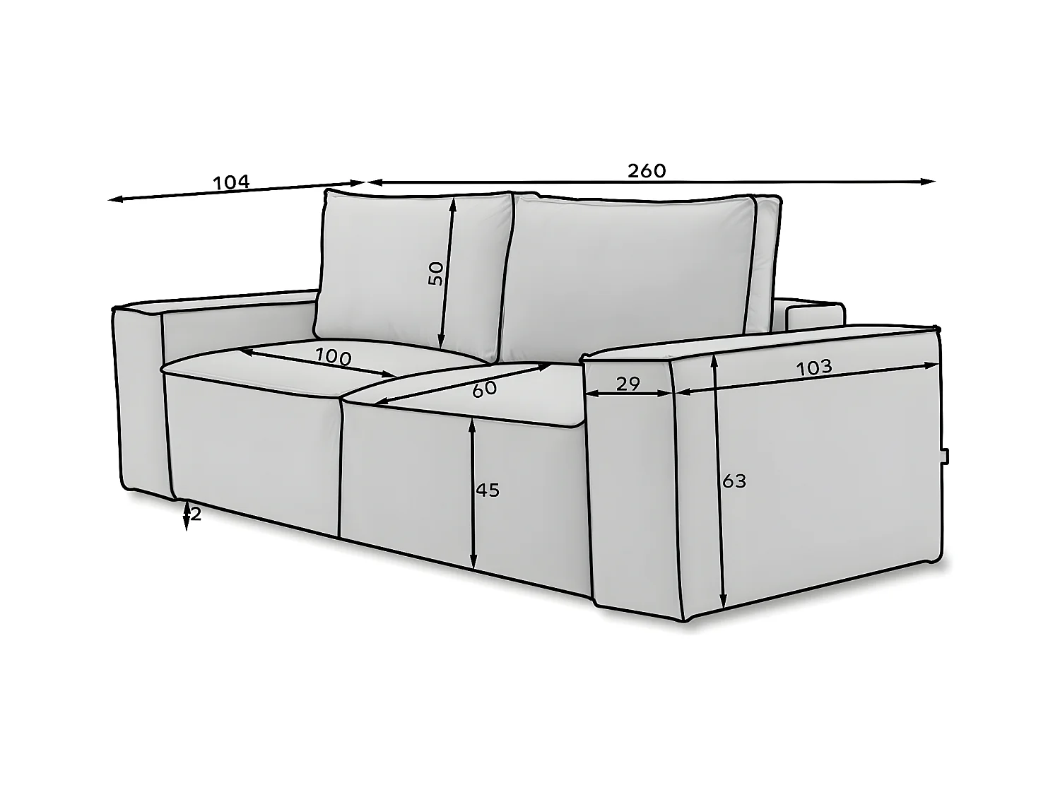 Willace 4-zits zwarte stoffen slaapbank 260 cm