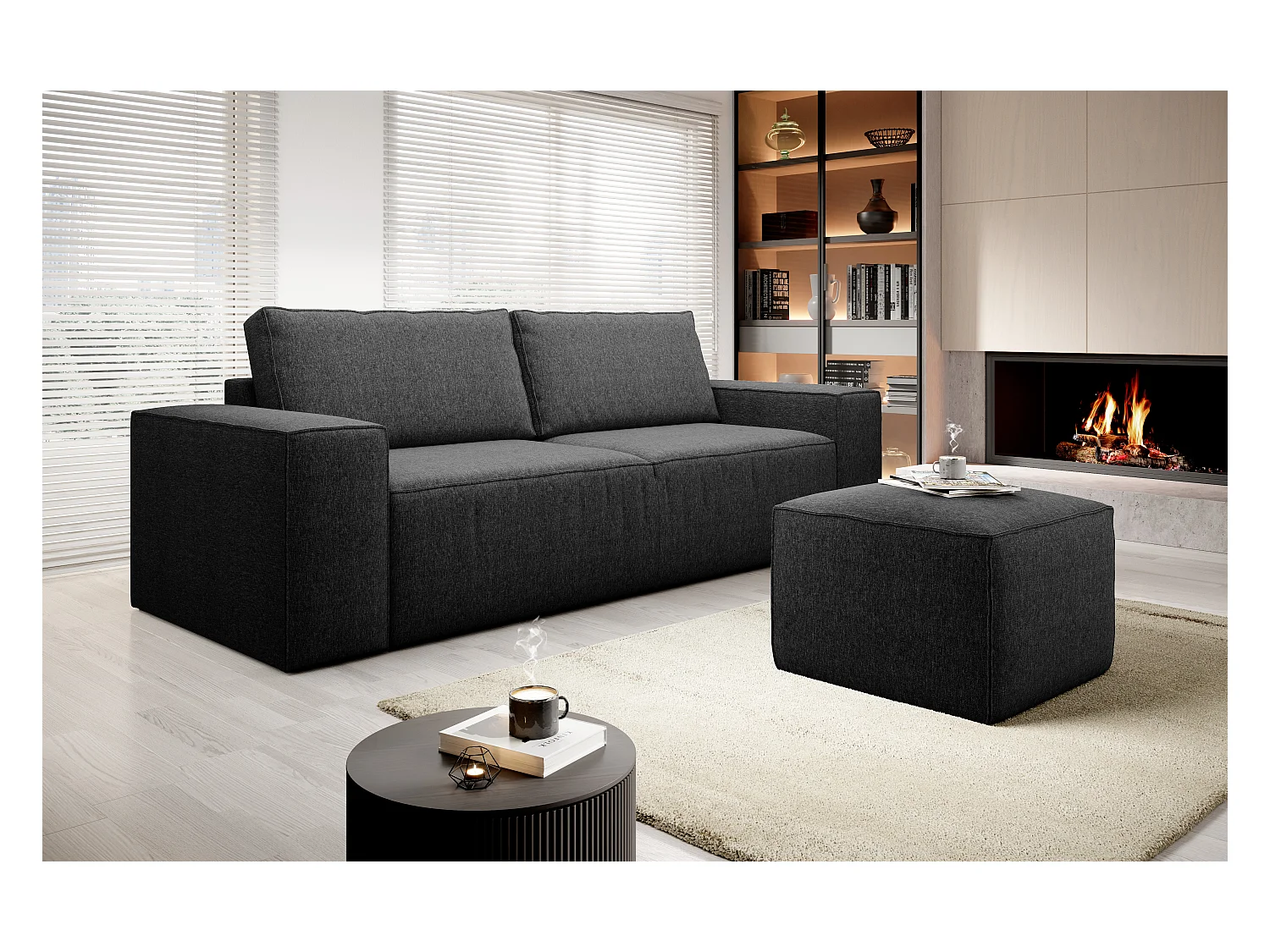 Willace 4-zits zwarte stoffen slaapbank 260 cm