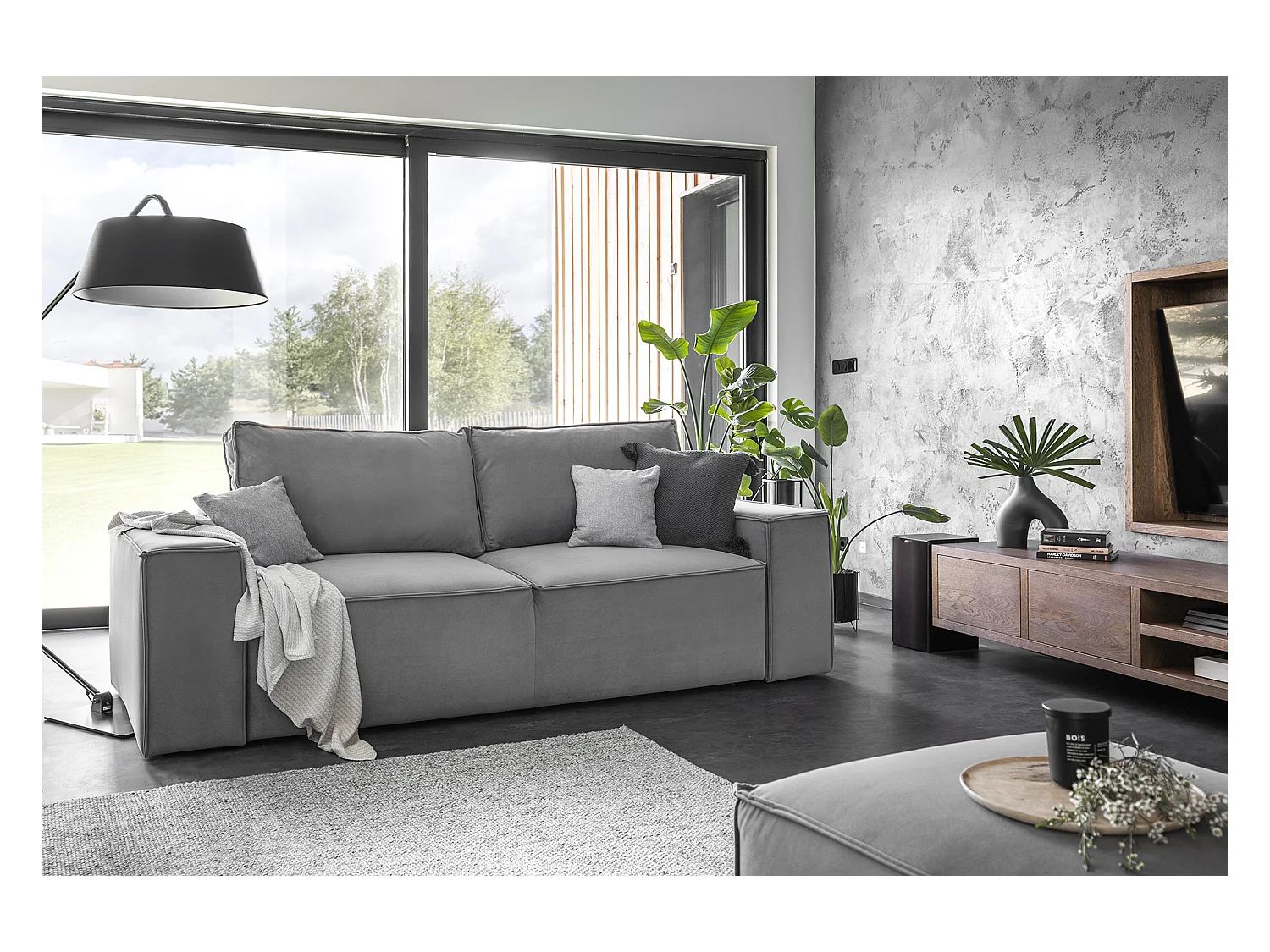 Willace 4-zits zwarte stoffen slaapbank 260 cm