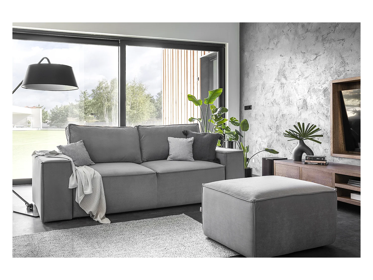 Willace 4-zits zwarte stoffen slaapbank 260 cm