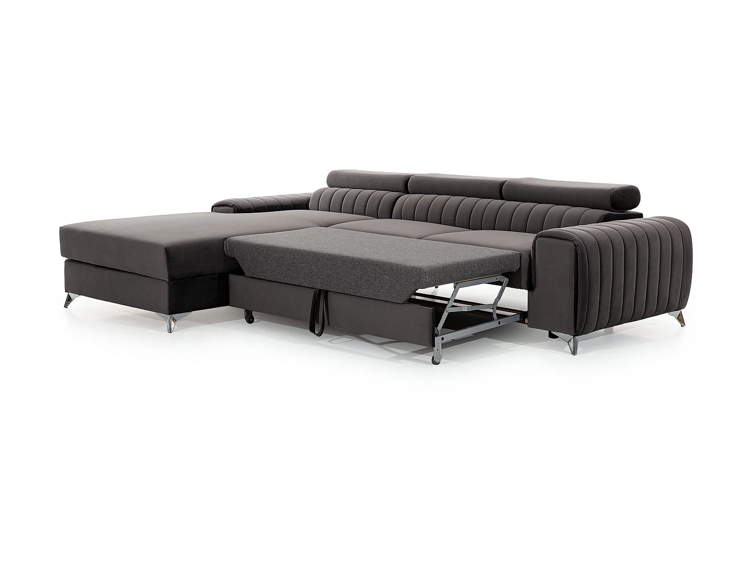 Canapé convertible angle gauche velours noir Grenky 276cm