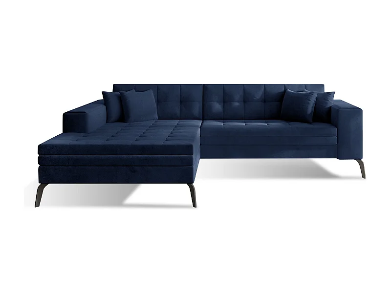 Gestoffeerde slaapbank linkerhoek marineblauw fluweel en zwart metalen poten Lazor 295 cm