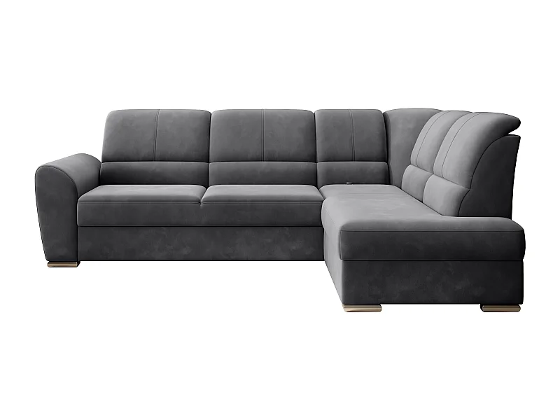 Canapé angle droit convertible velours gris foncé et pieds acier chromé Zabor 270cm