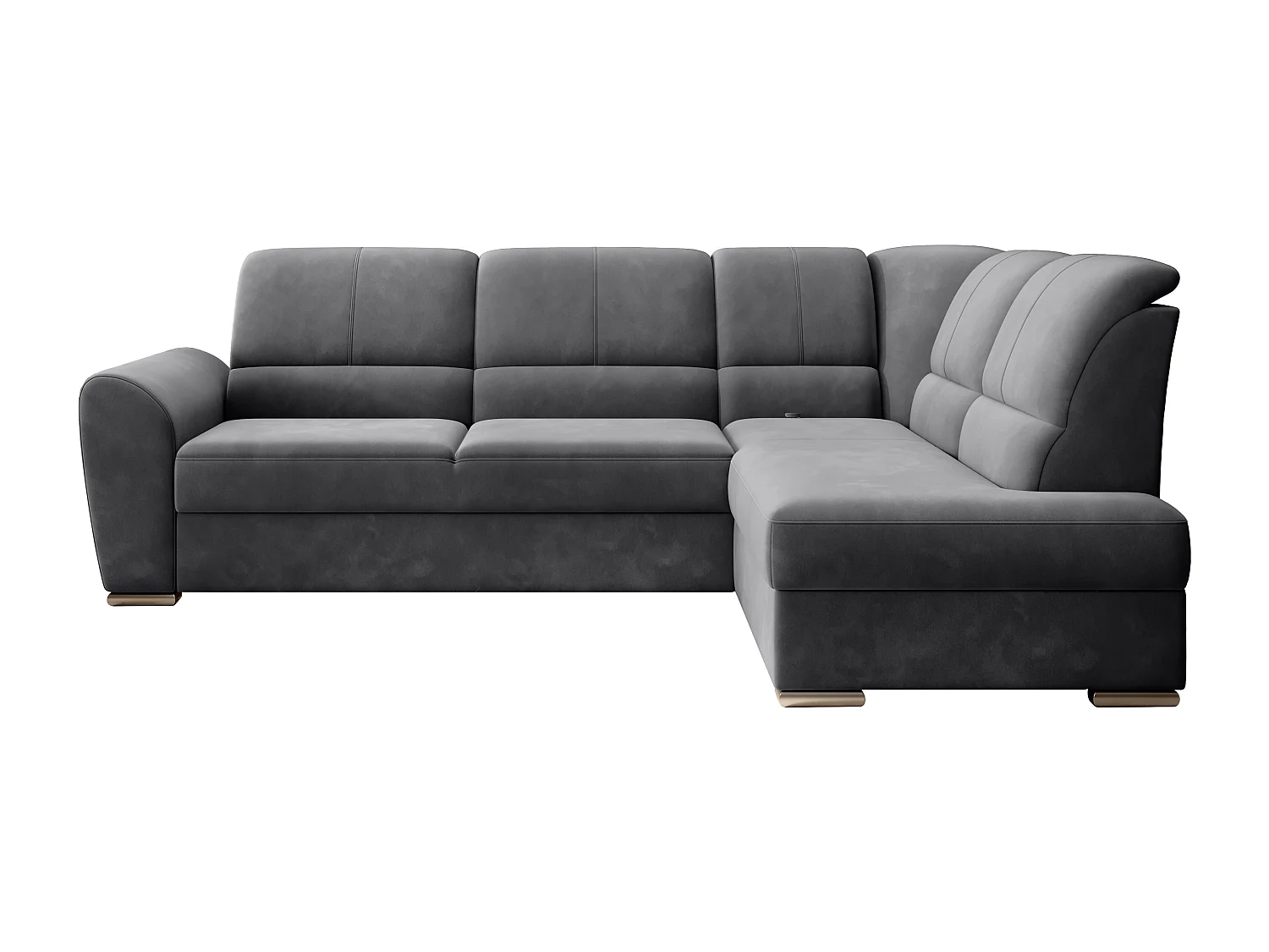 Canapé angle droit convertible velours gris foncé et pieds acier chromé Zabor 270cm