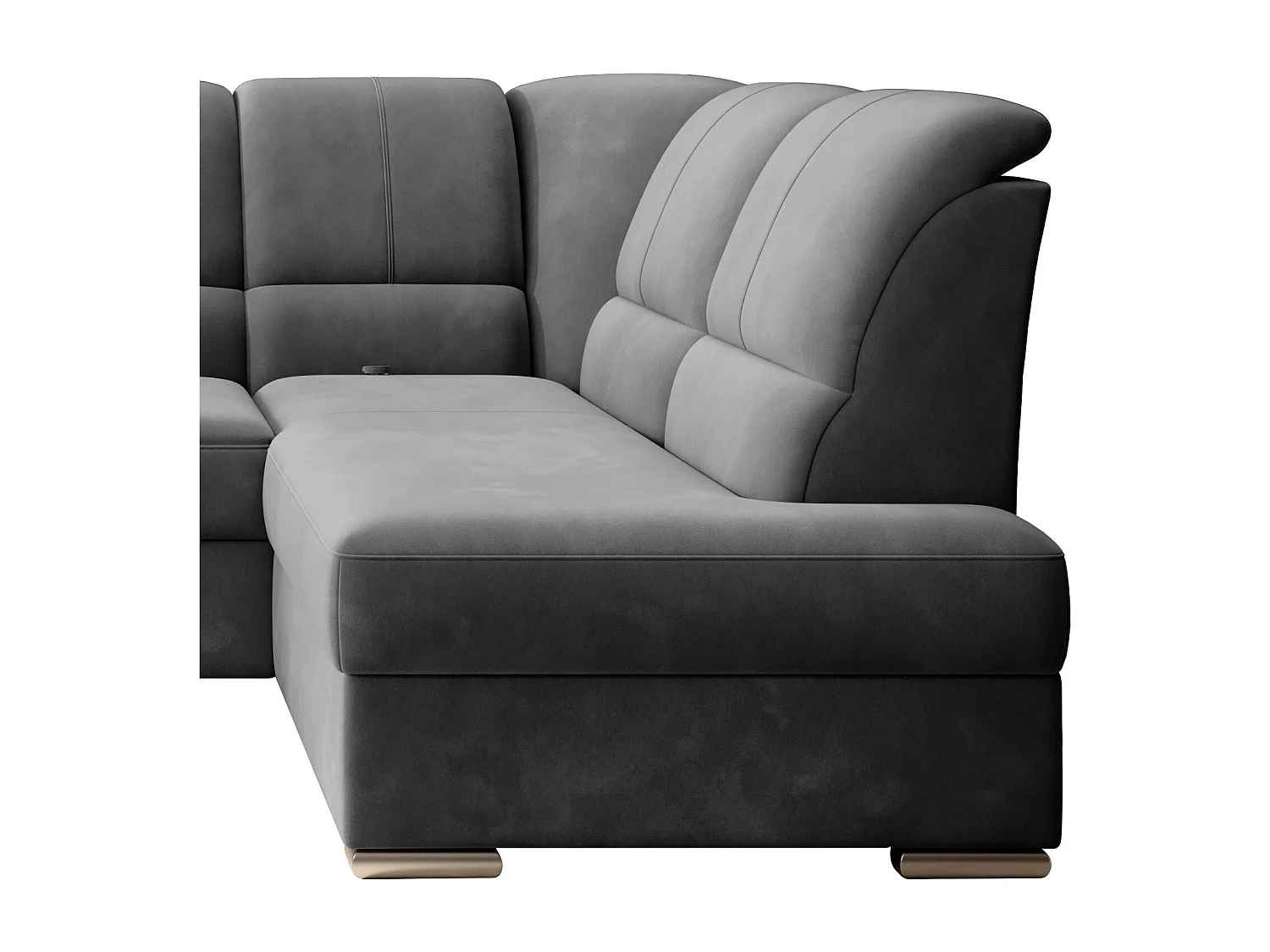 Canapé angle droit convertible velours gris foncé et pieds acier chromé Zabor 270cm