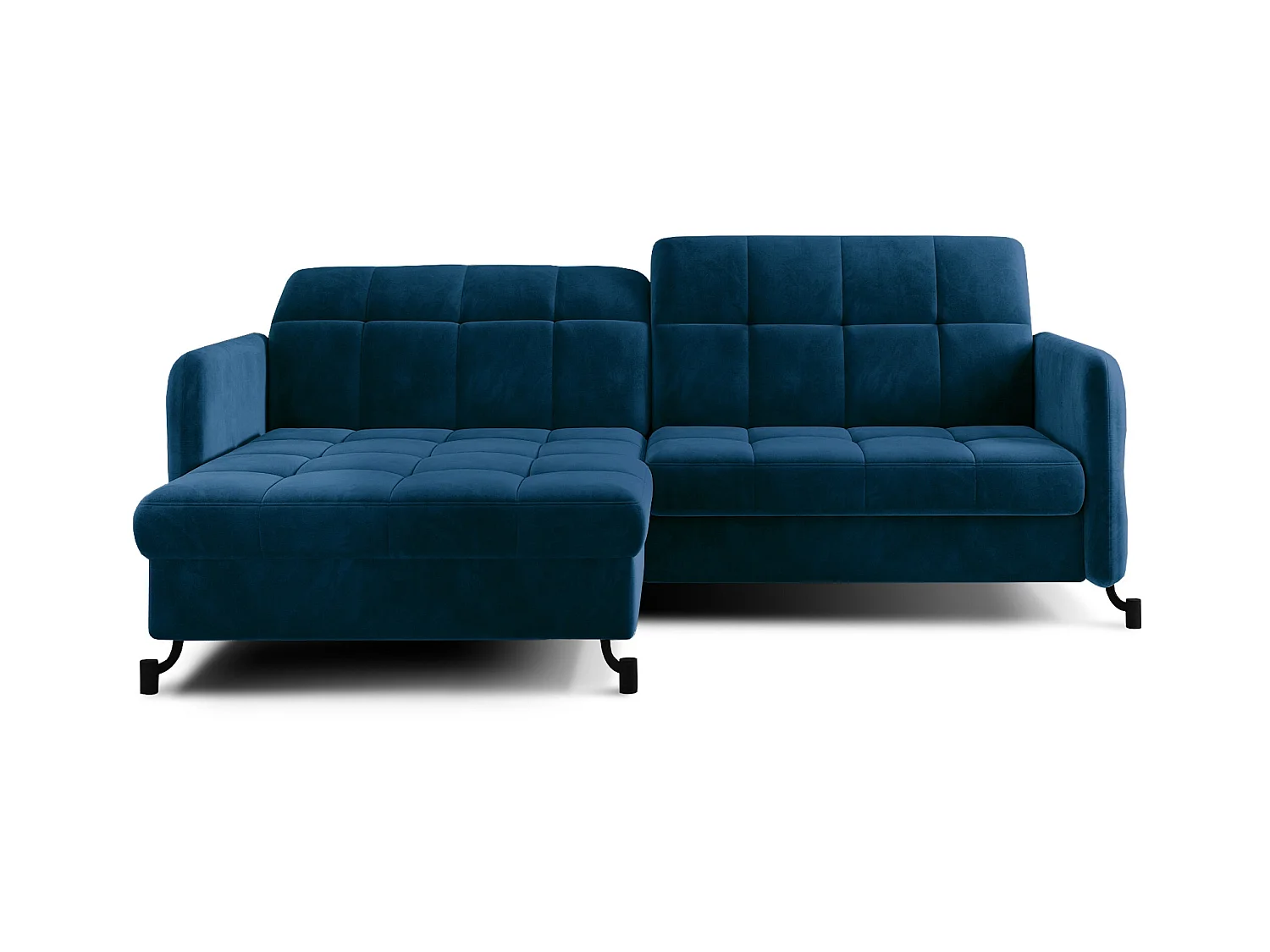 Canapé convertible gauche droit avec têtières réglables velours matelassé bleu Lory 225cm