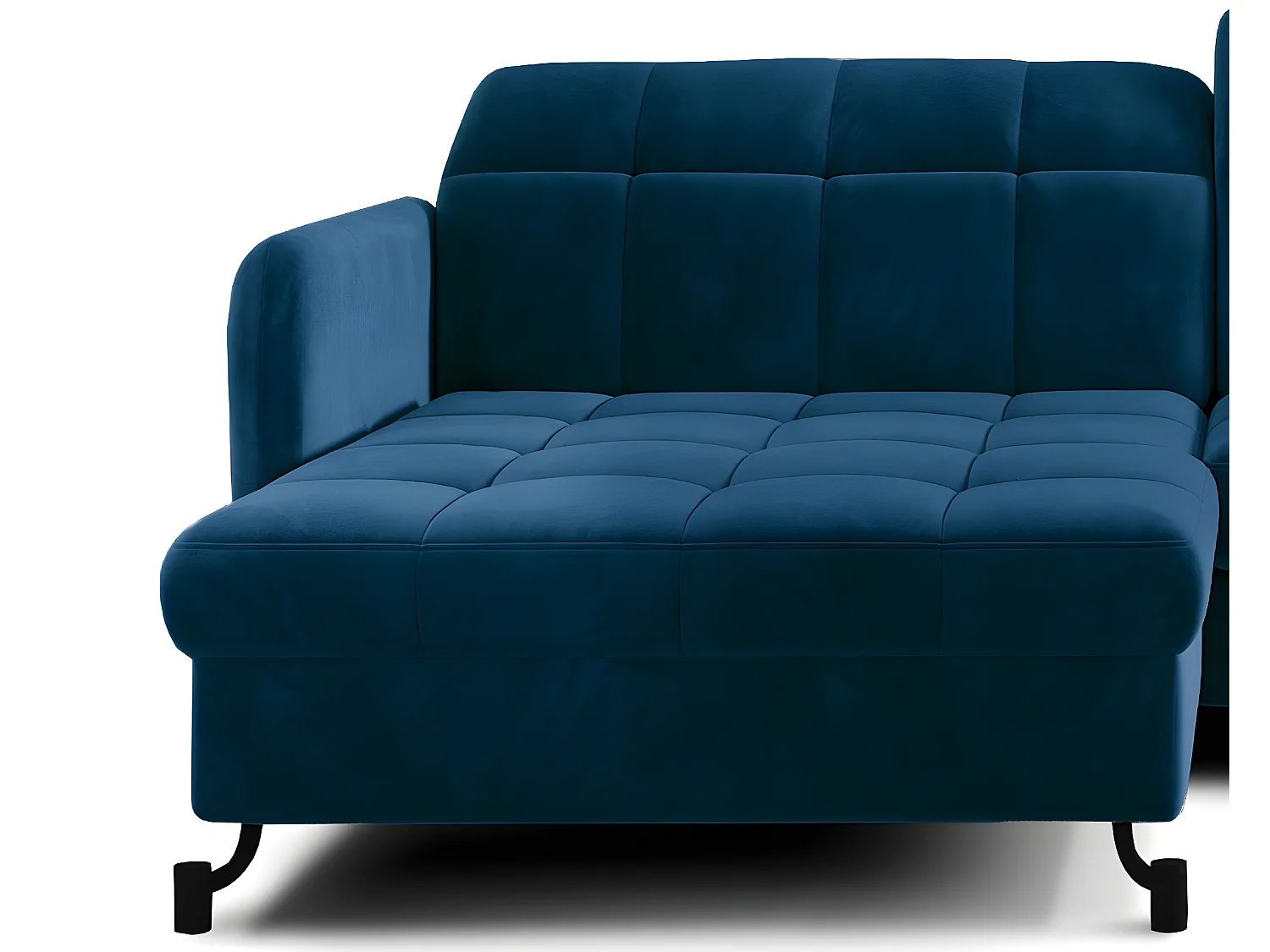 Canapé convertible gauche droit avec têtières réglables velours matelassé bleu Lory 225cm