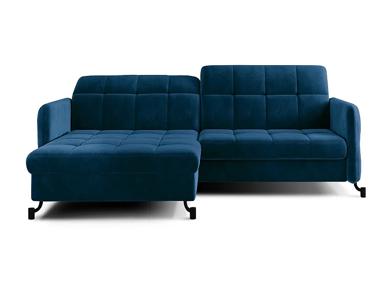 Canapé convertible gauche droit avec têtières réglables velours matelassé bleu Lory 225cm