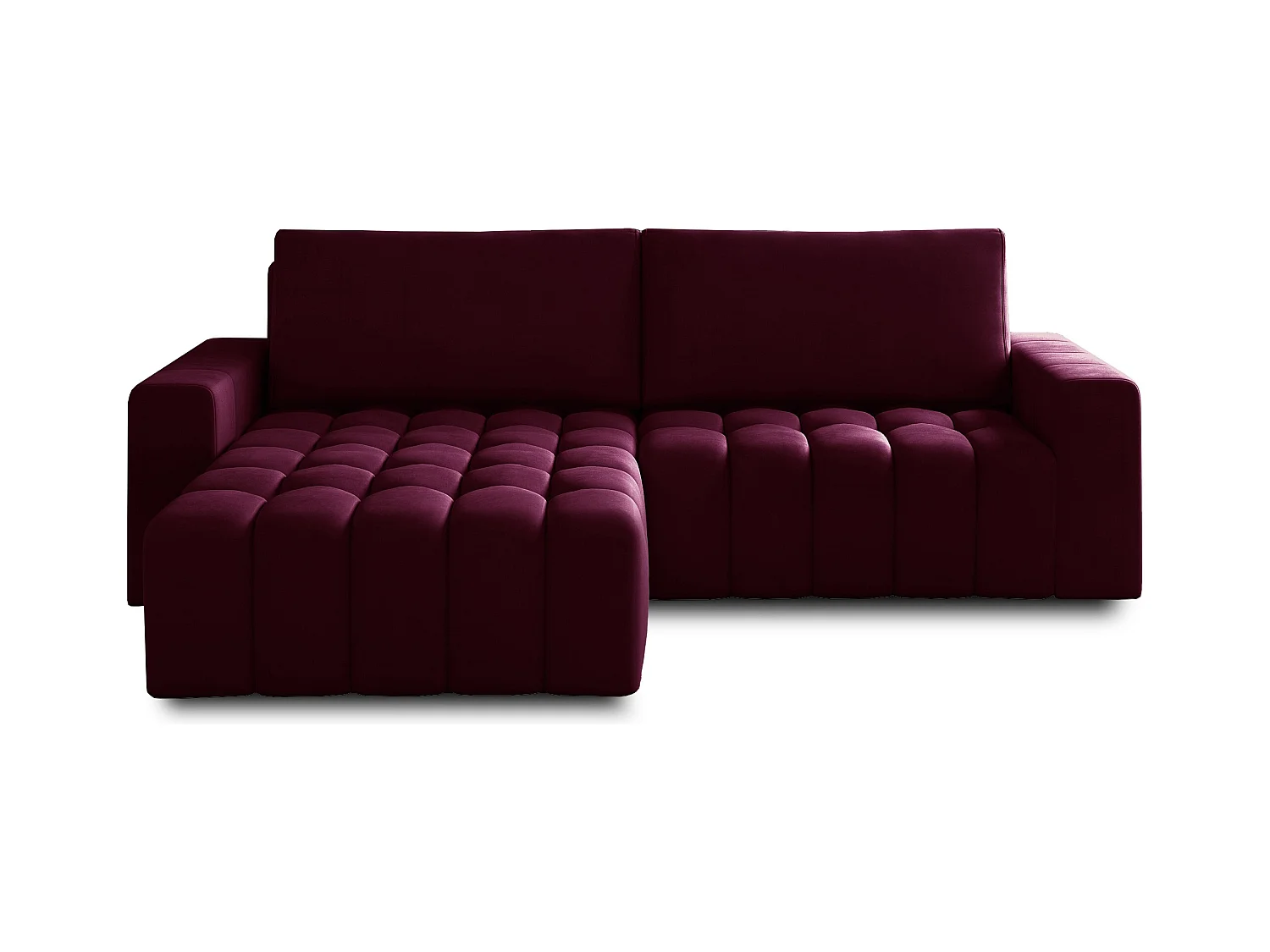 Canapé convertible design velours matelassé bordeaux angle gauche Bozen 250cm