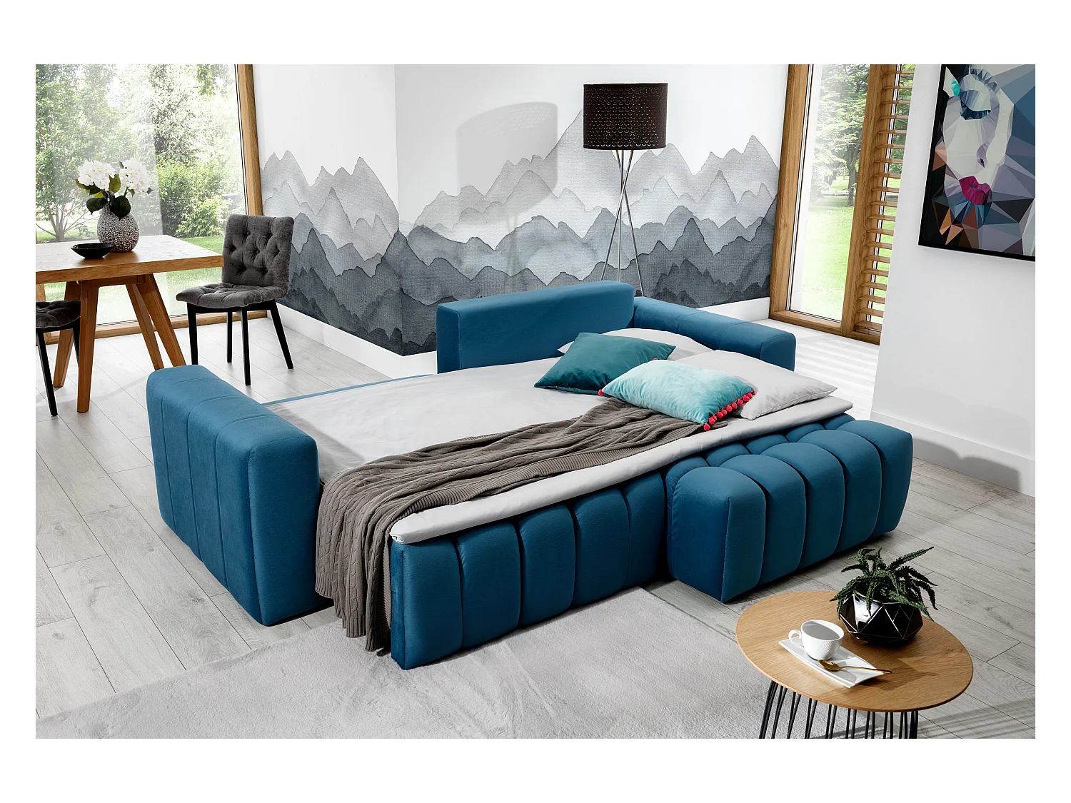 Canapé convertible design velours matelassé bordeaux angle gauche Bozen 250cm