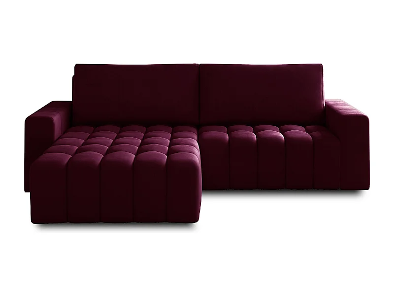 Canapé convertible design velours matelassé bordeaux angle gauche Bozen 250cm
