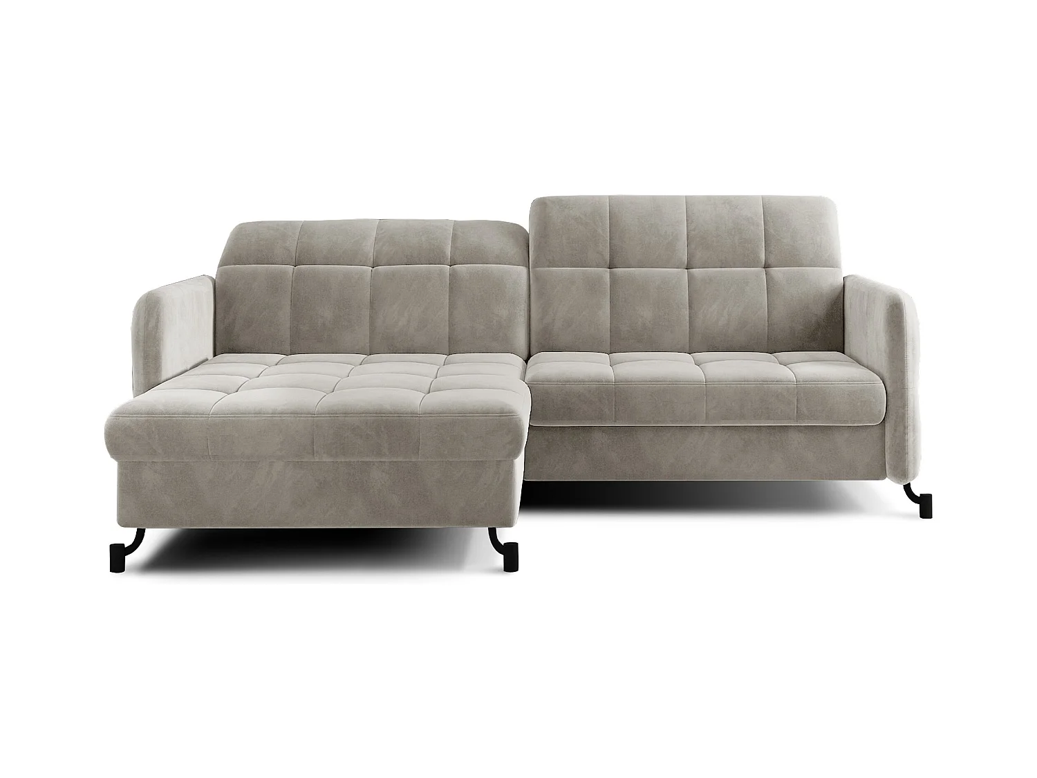 Canapé d'angle convertible velours avec coffre de rangement LORI-Beige clair-angle gauche