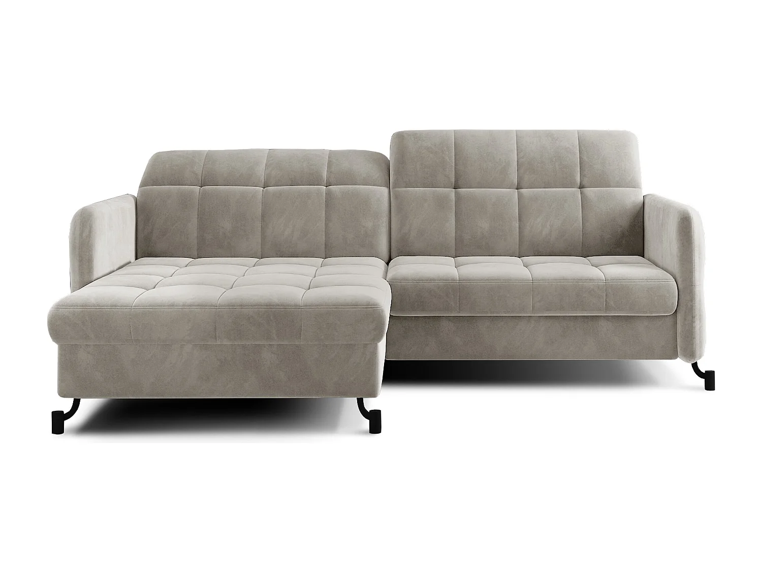 Canapé d'angle convertible velours avec coffre de rangement LORI-Beige clair-angle gauche