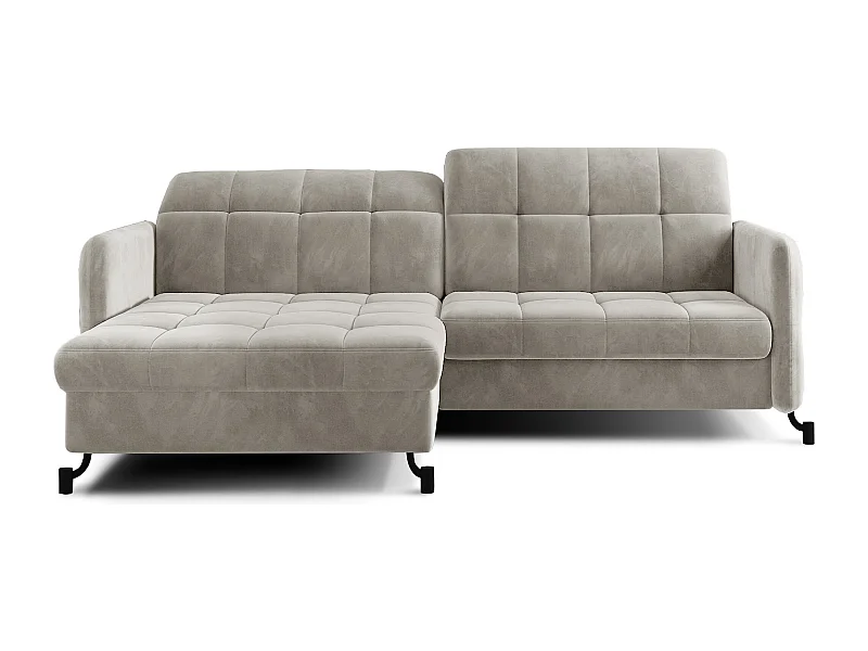 Canapé d'angle convertible velours avec coffre de rangement LORI-Beige clair-angle gauche