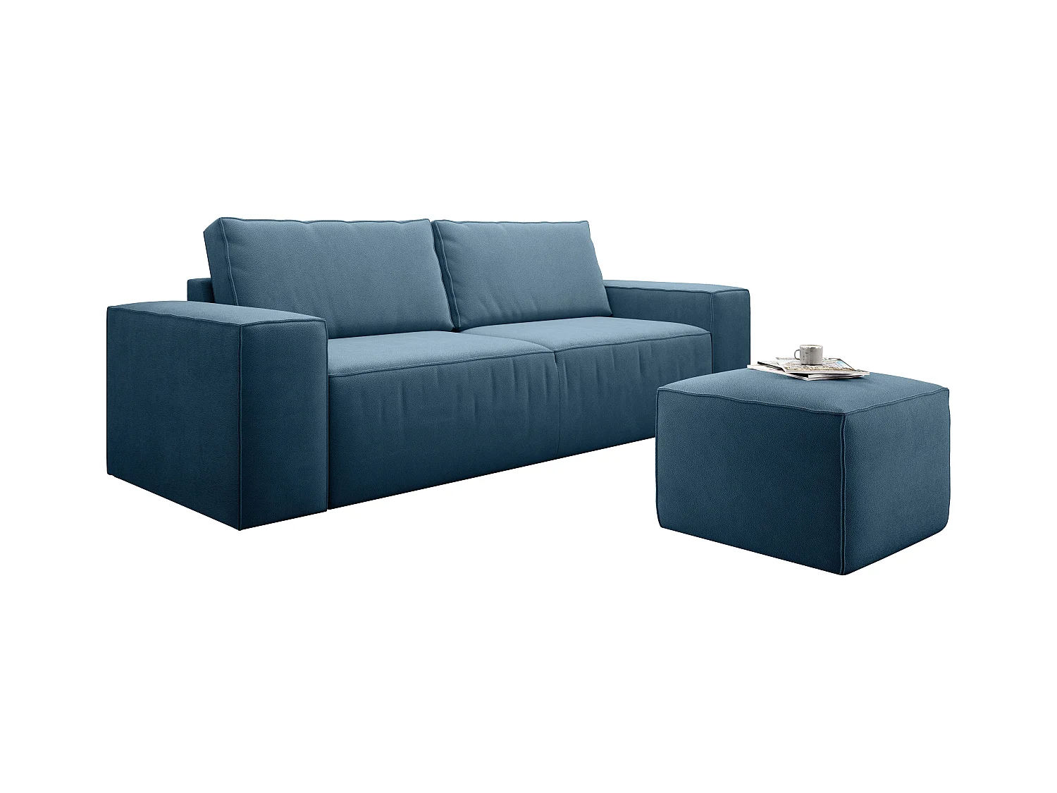 Canapé convertible 4 places tissu bleu canard Willace 260cm