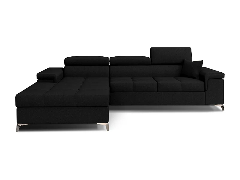 Canapé angle gauche convertible tissu noir avec appuis-tête réglables Rikaro 280cm