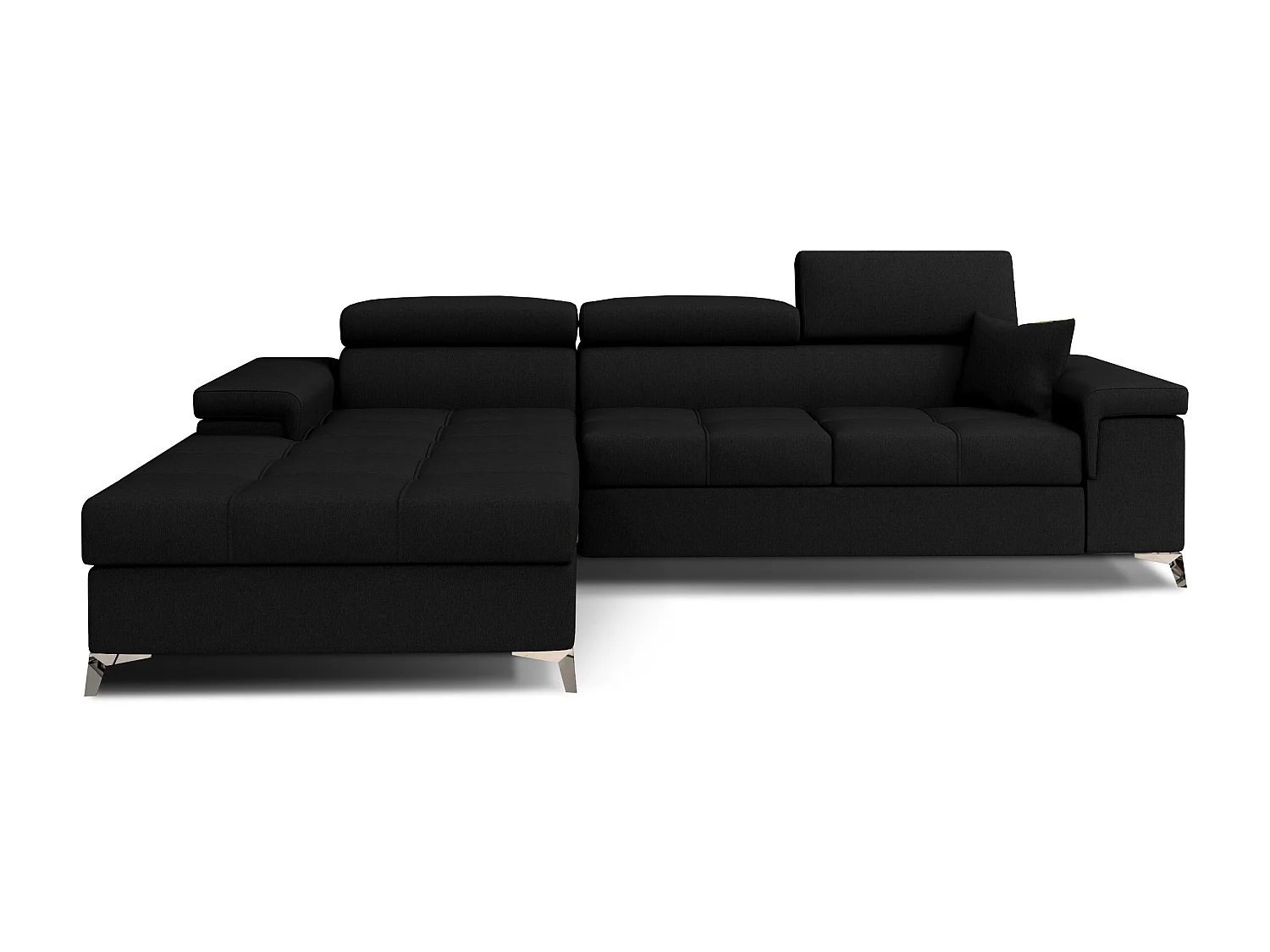 Canapé angle gauche convertible tissu noir avec appuis-tête réglables Rikaro 280cm