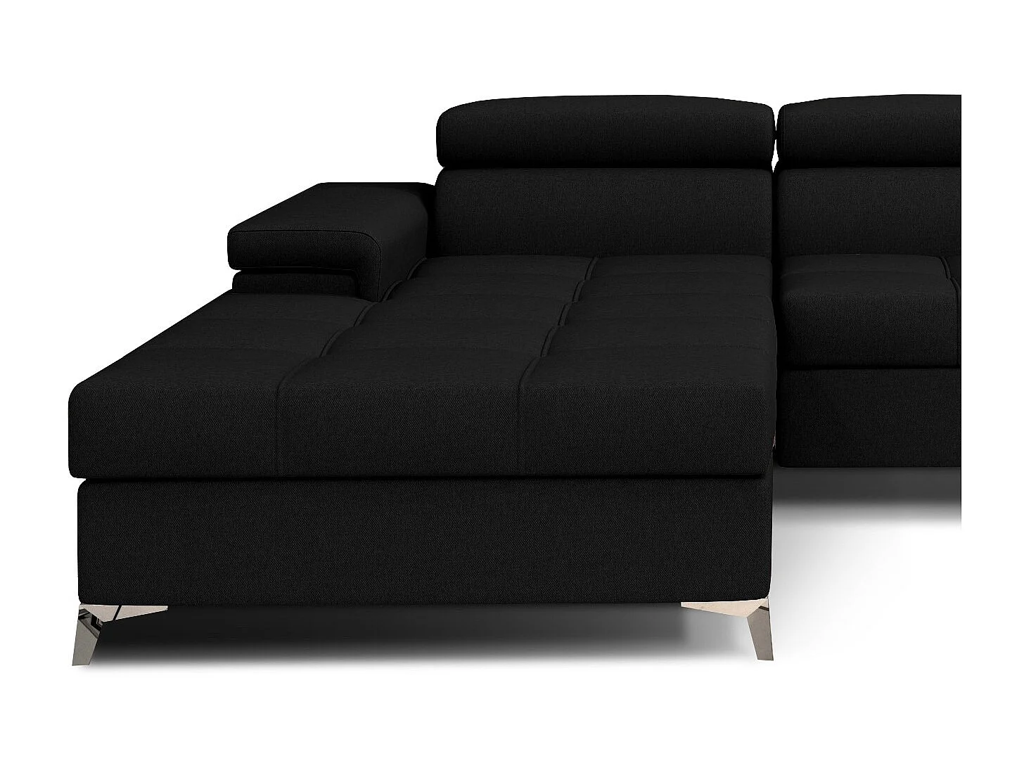 Canapé angle gauche convertible tissu noir avec appuis-tête réglables Rikaro 280cm