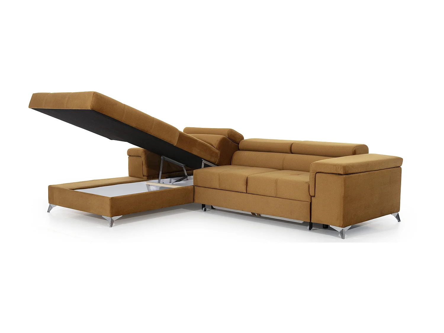 Canapé angle gauche convertible tissu noir avec appuis-tête réglables Rikaro 280cm