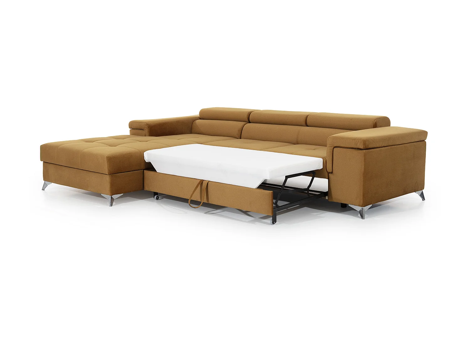 Canapé angle gauche convertible tissu noir avec appuis-tête réglables Rikaro 280cm