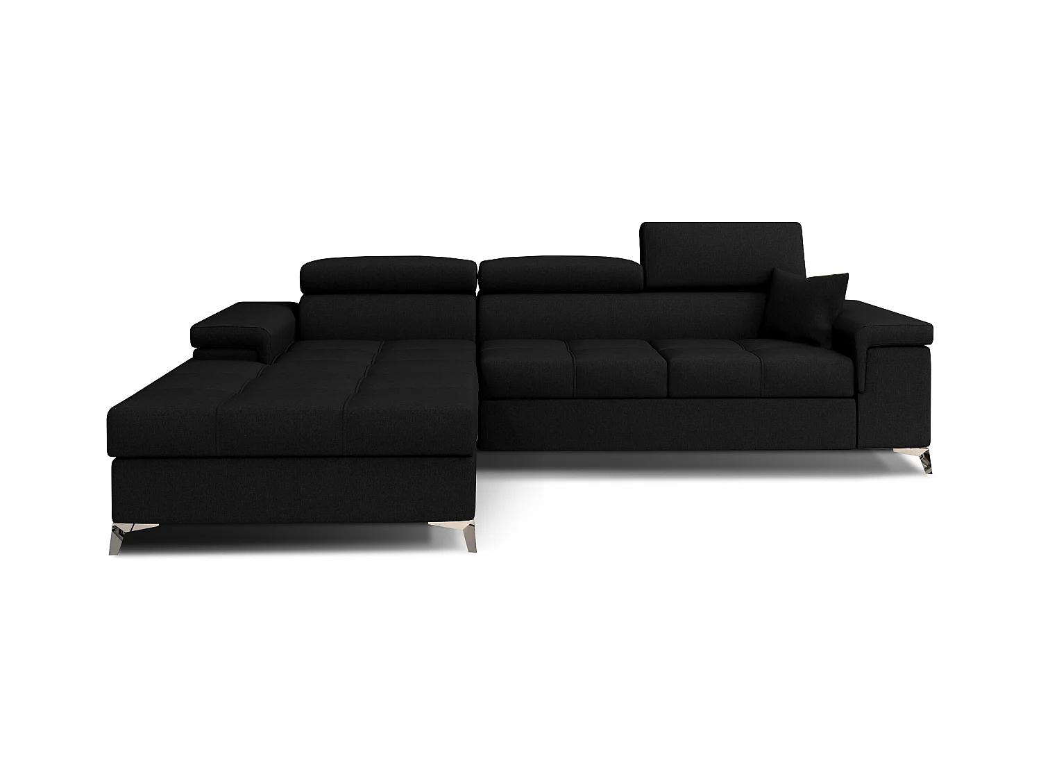 Canapé angle gauche convertible tissu noir avec appuis-tête réglables Rikaro 280cm